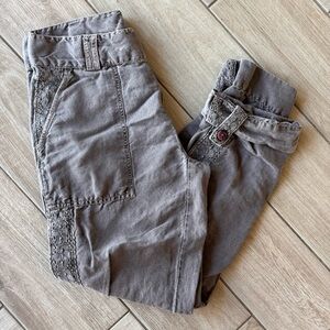 Taupe Brown Cargo Pants with Lace Detail